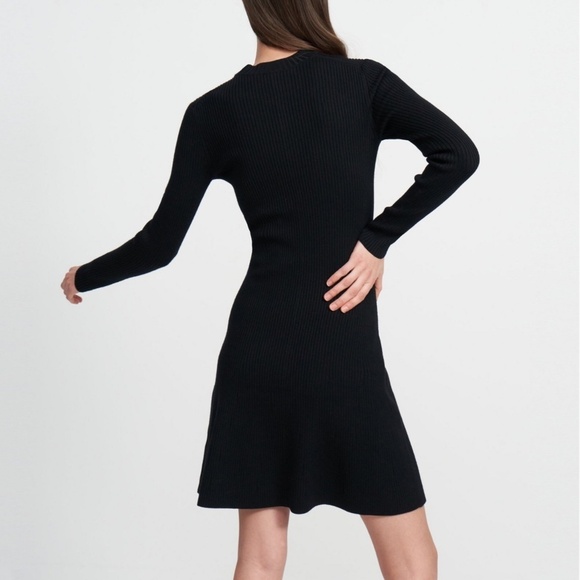 Theory Moving Rib Dress Empire Merino Wool Black Large - Picture 2 of 11